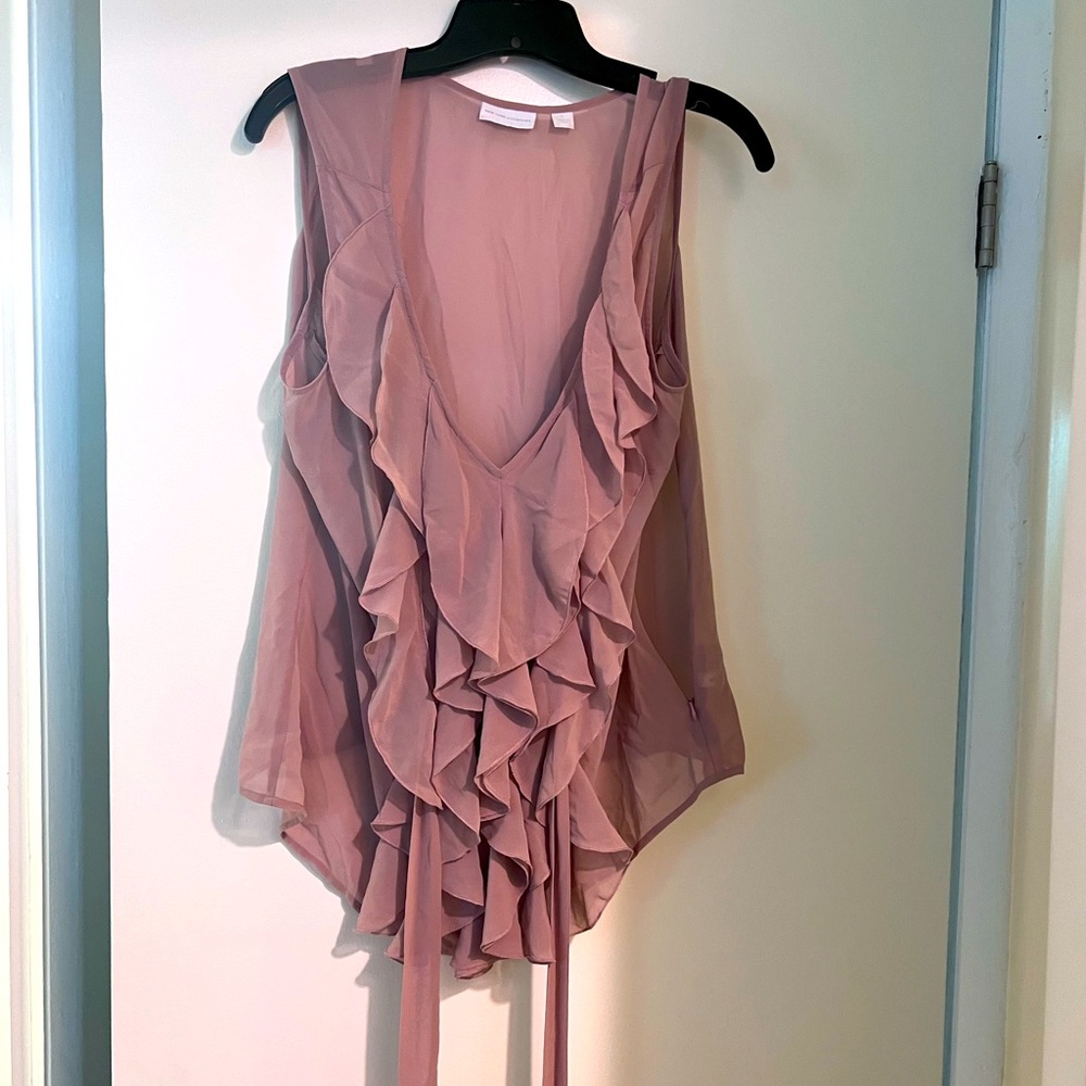 Pink flowy ruffle sheer top (NY&Co)